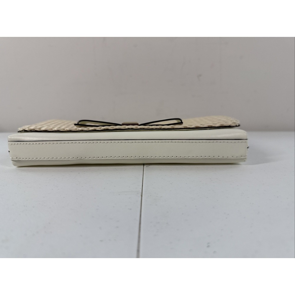 KATE SPADE Montford Park Straw Keira Bow Clutch Purse Cream Natural Leather Bag - Picture 10 of 11